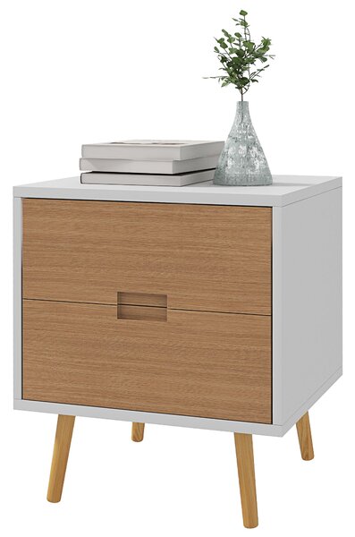 HOMCOM Wood Effect Wto-Drawer Bedside Table - Brown/White