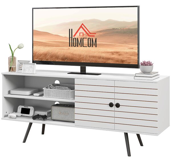 HOMCOM TV Stand Cabinet for 65 Inch TVs, TV Unit with Open Shelves, Soft-close Door and Cable Holes, Entertainment Unit for Living Room, White