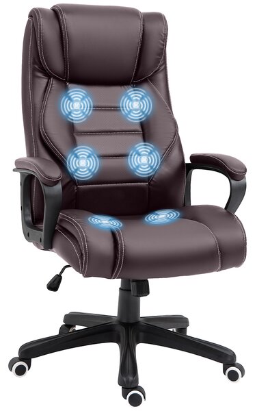 Vinsetto High Back Massage Office Chair w/ 6-Point Vibration, Ergonomic Office Chair, Ergonomic Desk Chair w/ Adjustable Height, Brown Aosom UK