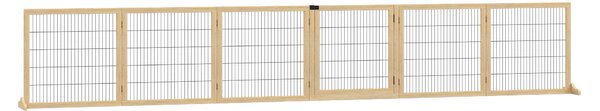 PawHut Wooden Pet Gate, Freestanding Dog Safety Barrier with 2 Support Feet, Natual
