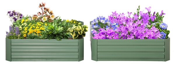 Outsunny Set of 2 291L Raised Garden Bed, Elevated Galvanised Planter Box for Flowers, Herbs, 100x100x30cm, Green