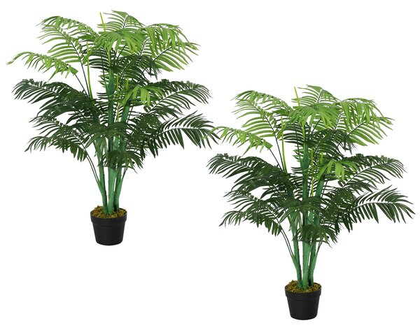 Outsunny Artificial Palm Tree in Pot, 2 Pack Fake Plants, Home Indoor Outdoor Decor, 125cm, Green