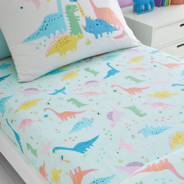 Catherine Lansfield Dinosaur Friends Bed Linen Fitted Sheet Blue