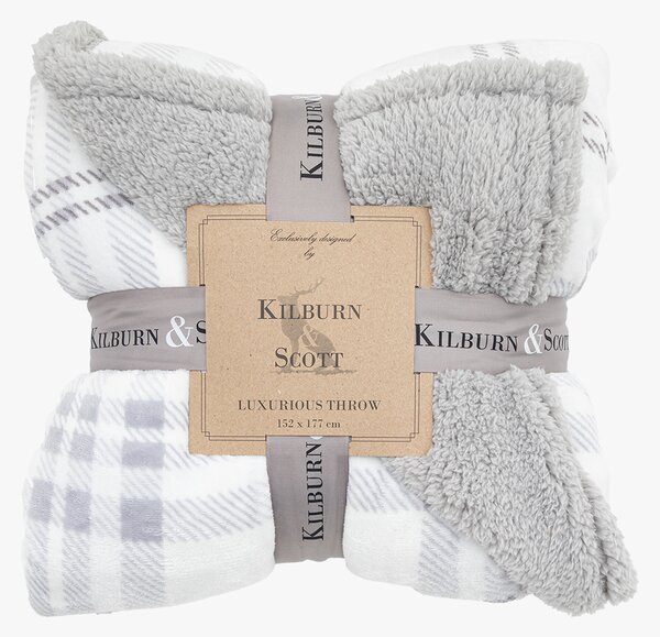 Plaid Sherpa Throw in Grey