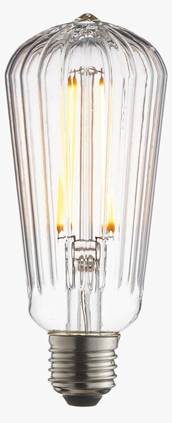 Garnet LED ribbed pear shaped bulb with clear glass