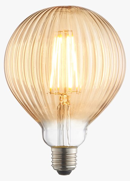 Garnet LED ribbed globe shaped bulb with amber glass