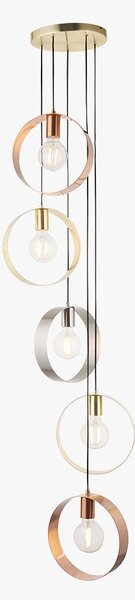 Magus 5 light Pendant in Brushed Brass, Nickel & Copper