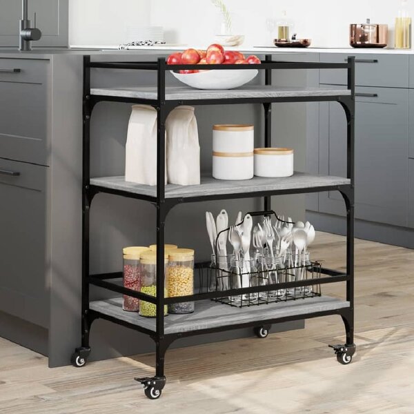 Byron Wooden Kitchen Trolley With 3 Shelves In Grey Sonoma