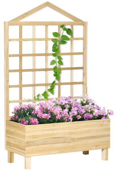 Outsunny Garden Planters with Trellis for Vine Climbing, Distressed Wooden Raised Beds, 90x43x150cm, Natural Tone