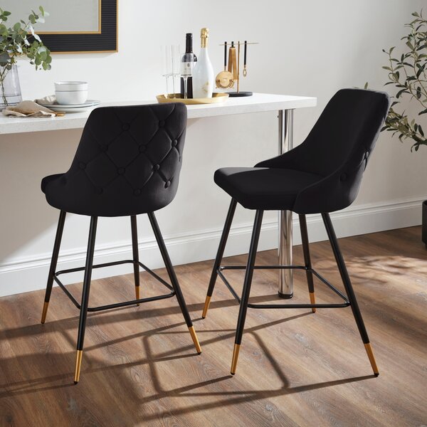 Ariana Bar Stool, Velvet Velvet Black