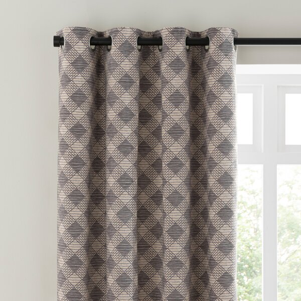 Brody Check Thermal Eyelet Curtains Grey