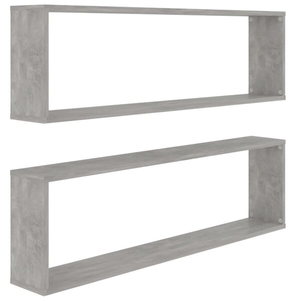 Wall Cube Shelf 2 pcs Concrete Grey 100x15x30 cm Engineered Wood