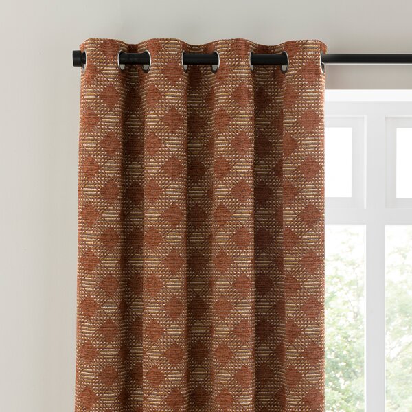 Brody Check Thermal Eyelet Curtains Butterscotch (Orange)