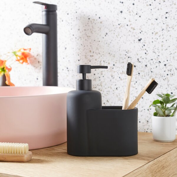 Elements Matte Duo Soap Dispenser and Storage Black