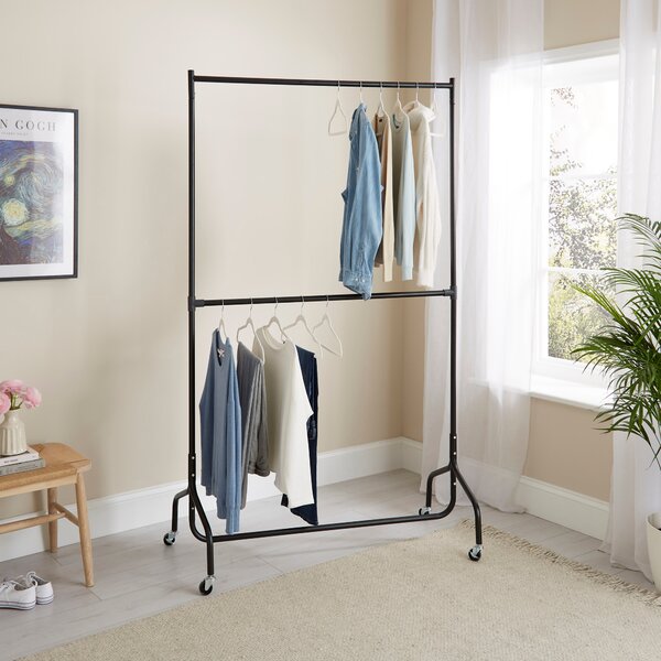 2 Tier Clothes Rail on Wheels Black