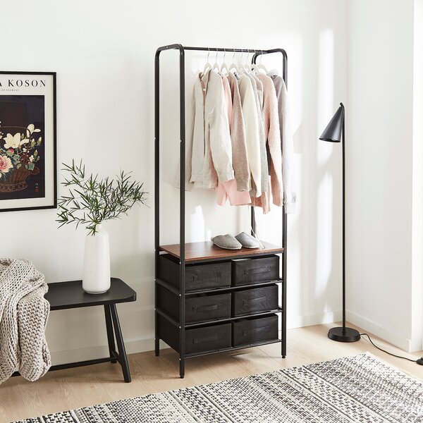 Clothes Rail with Fabric Drawers Black