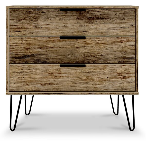 Moreno Rustic Oak Wooden 3 Drawer Chest with Black Hairpin Legs | Roseland Furniture
