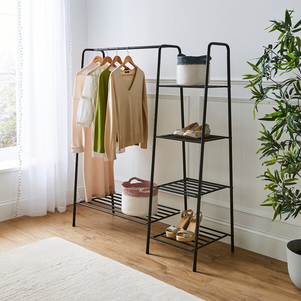 Multifunctional Metal Clothes Rail with Shelves Black