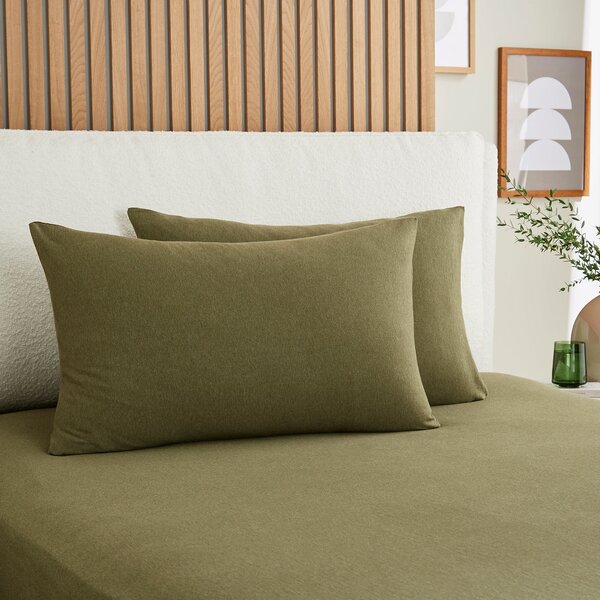 Elements Cotton Jersey Plain Standard Pillowcase Pair Olive (Green)