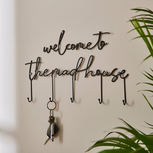 Welcome to the Madhouse Wire Key Hooks Black