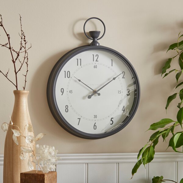 Pewter Vintage Pocket Watch Indoor Outdoor Wall Clock Pewter