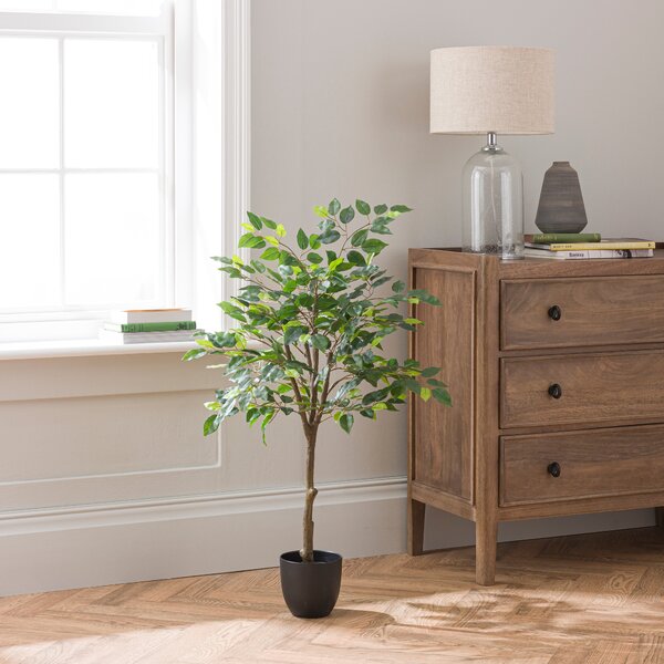 Artificial Ficus Tree in Black Cement Plant Pot Green