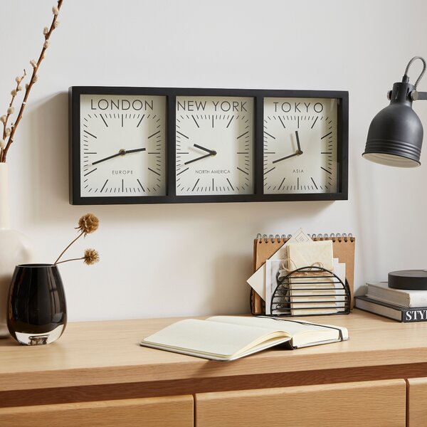 World Time Zone Wall Clock Black