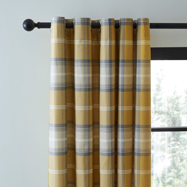 Oswald Checked Eyelet Curtains Ochre