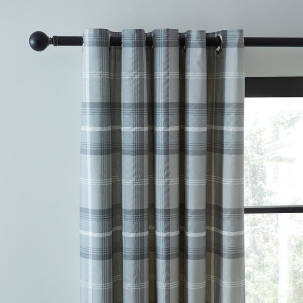 Oswald Checked Eyelet Curtains Grey