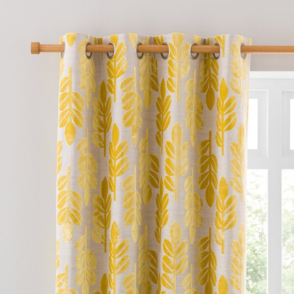 Annika Cut Velvet Eyelet Curtains Ochre