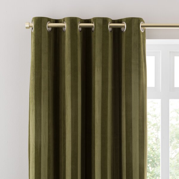 Milford Stripe Eyelet Curtains Moss Green