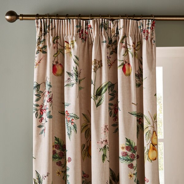 Botanical Orchard Pencil Pleat Curtains Natural