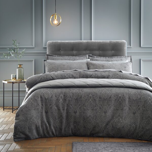 Haven Paisley Chenille Charcoal Duvet Cover and Pillowcase Set Charcoal (Grey)