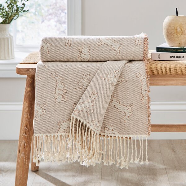 Hare Jacquard Woven Throw 130x180cm Natural