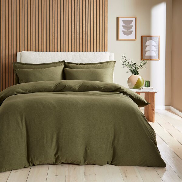 Elements Cotton Jersey Plain Duvet Cover & Pillowcase Set Olive (Green)