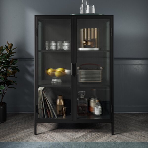 Stannis Tall Cabinet Black, Ribbed Glass Black