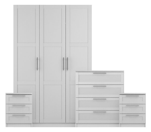Sudbury Framed 4 Piece Triple Wardrobe Bedroom Furniture Set White