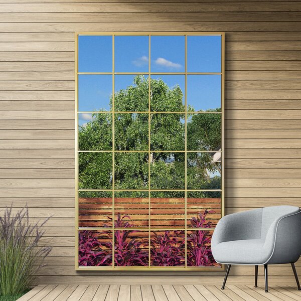 Fenestra Modern Rectangle Window Indoor Outdoor Wall Mirror Gold