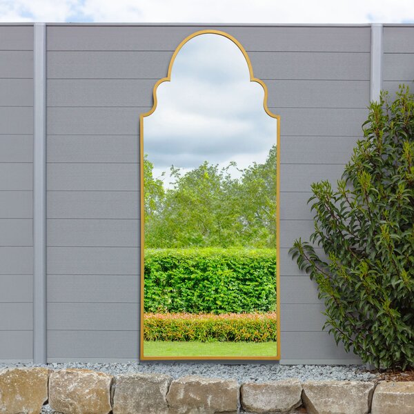 Arcus Crown Arched Indoor Outdoor Full Length Wall Mirror Gold