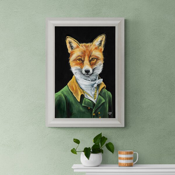 Dapper Fox by Louise Brown Framed Print White/Green