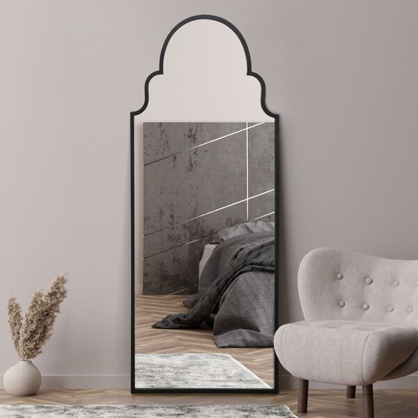 Arcus Crown Framed Arched Leaner Wall Mirror Black