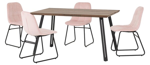Quebec Rectangular Oak Effect Dining Table with 4 Lukas Pink Dining Chairs Baby Pink