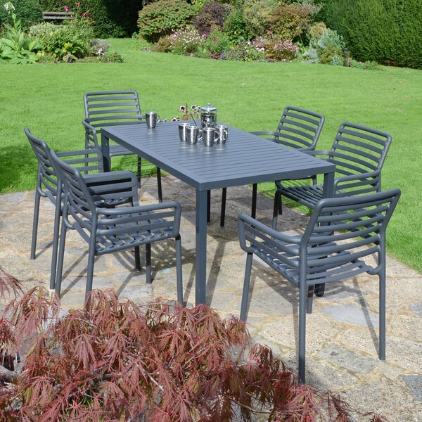 Cube Dining Table with 6 Doga Chair Set Anthracite