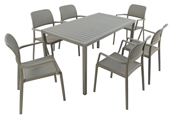 Cube Dining Table with 6 Bora Chair Set Turtle Dove