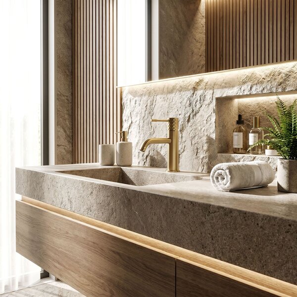 Bathroom faucet Rea Lungo Diamond Brush Gold