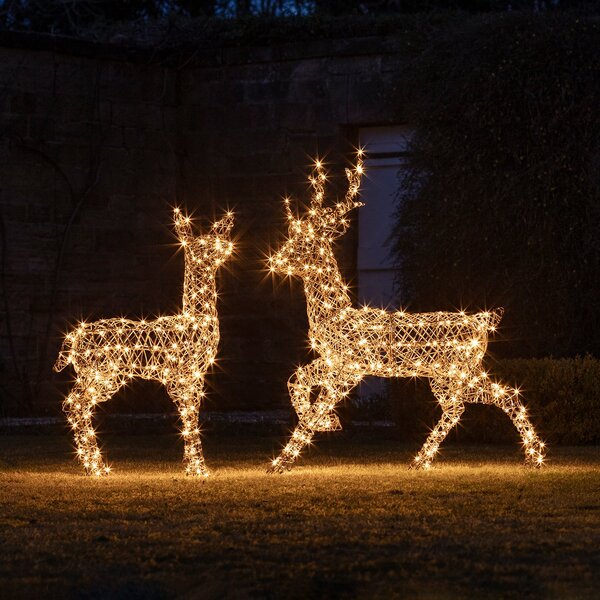 Studley Stag & Doe Rattan Light Up Reindeer Duo