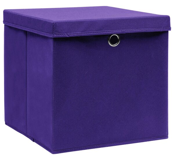 Storage Boxes with Lids 10 pcs Purple 32x32x32 cm Fabric