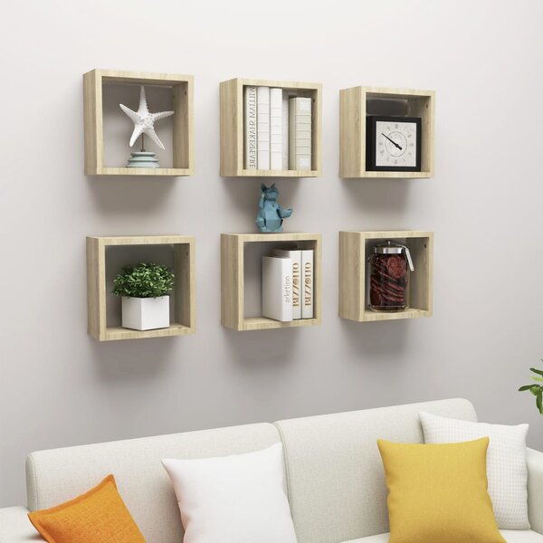 Wall Cube Shelves 6 pcs Sonoma Oak 30x15x30 cm