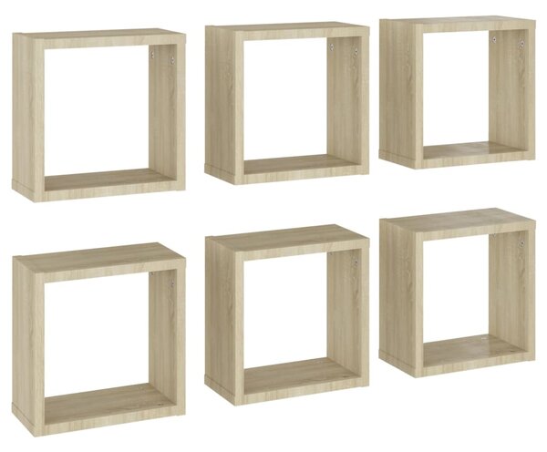 Wall Cube Shelves 6 pcs Sonoma Oak 30x15x30 cm