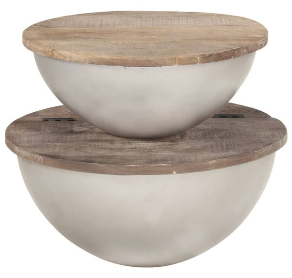 2 Piece Bowl Shaped Coffee Table Set Solid Mango Wood